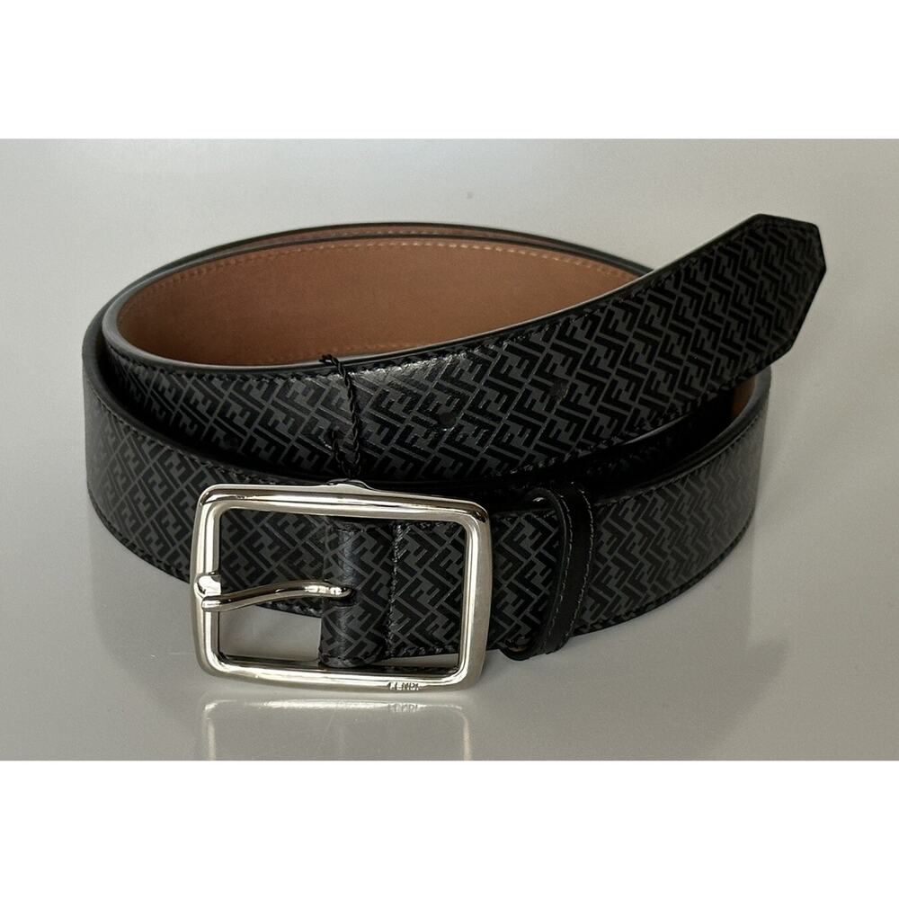 NWT $590 Fendi FF Logo Calf Leather Black/Grey Belt 115/46 Italy 7C0434